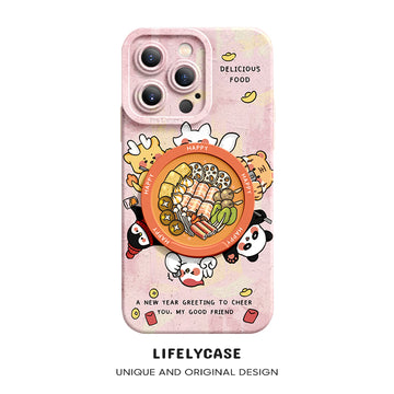 iPhone Mirror Bracket Series |"Delicious Food” Cartoon Silicone Liquid Phone Case