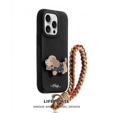 iPhone Lanyard Series | Cute Puppy Leather Phone Case