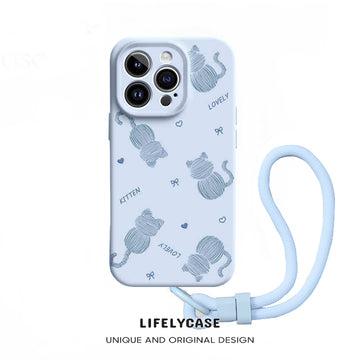 iPhone Lanyard Series | Cute Cat Liquid Silicone MagSafe Phone Case