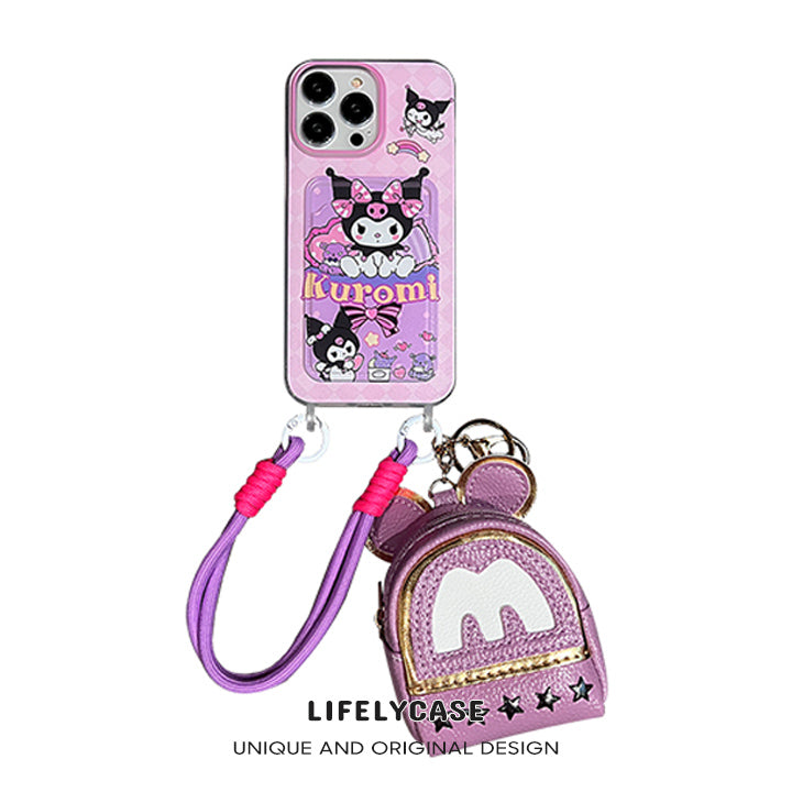 iPhone Lanyard Series | Kuromi Card Design Mobile Phone Case, Free Wallet