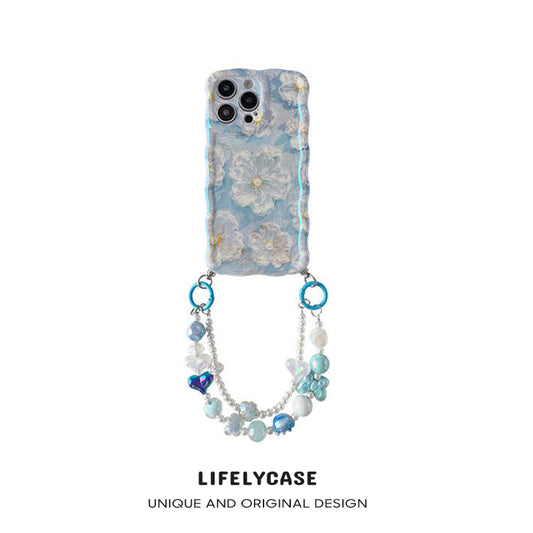 iPhone Lanyard Series | Blue Daisy Oil Painting Design Phone Case