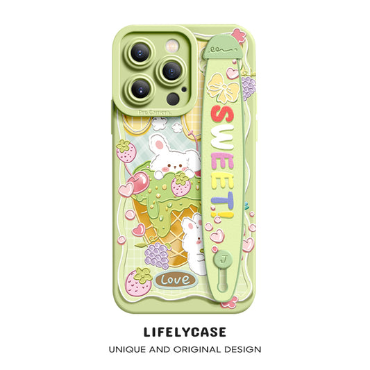 iPhone Series | “Cute Rabbit Bear”  Liquid Silicone Wristband Phone Case