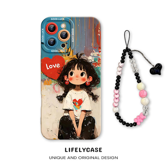 iPhone beads series | Heart Girl Liquid Silicone Phone Case