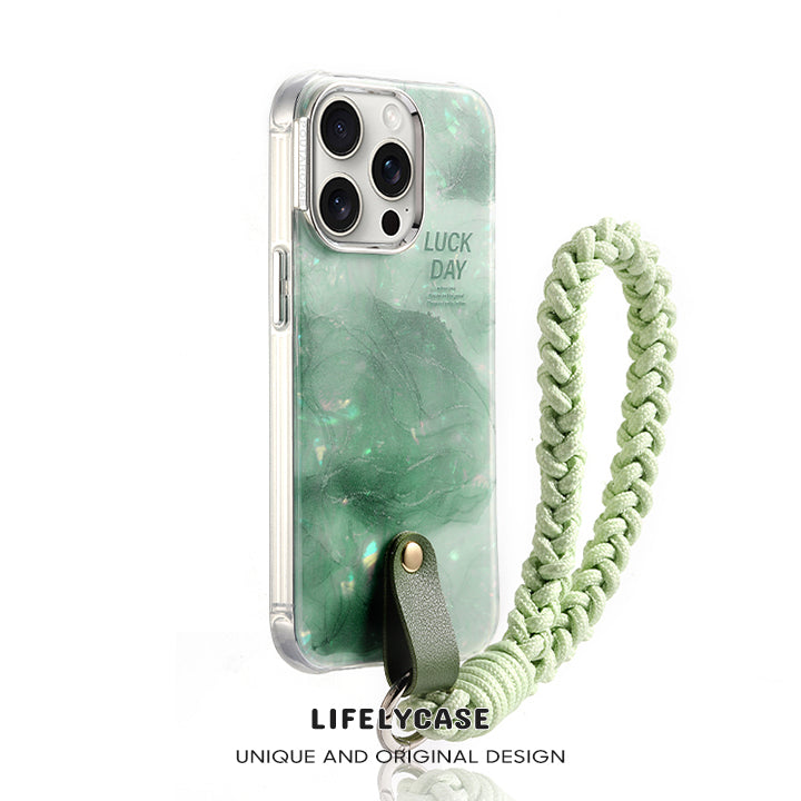 iPhone Lanyard Series | Green Smudged Shell Pattern Electroplated Phone Case