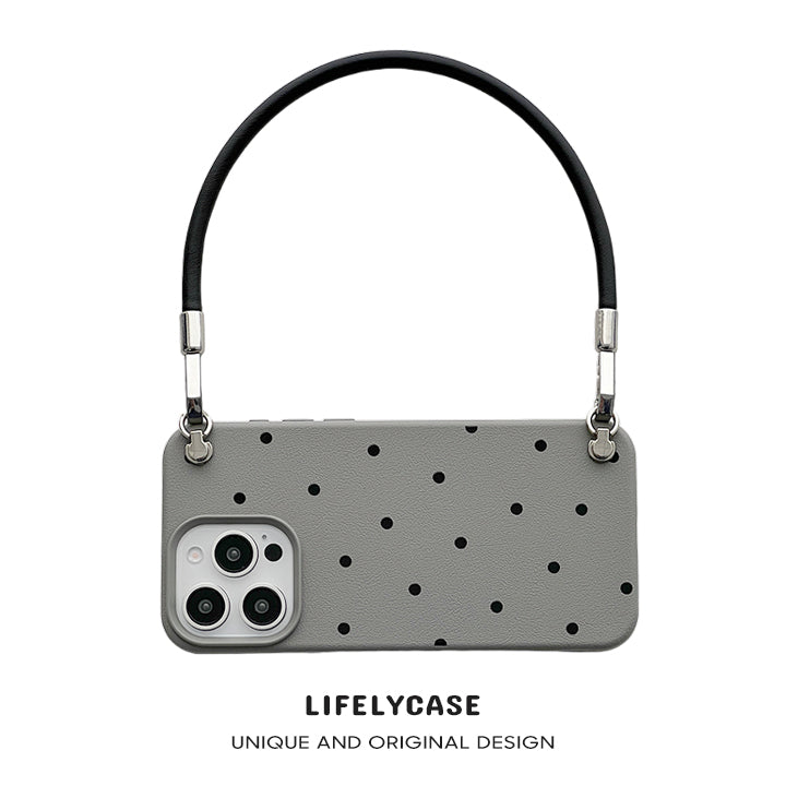 iPhone Lanyard Series | Polka Dot Design Leather Phone Case