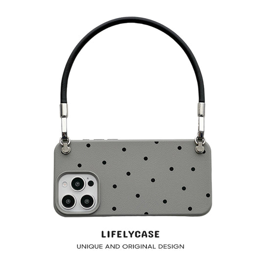 iPhone Lanyard Series | Polka Dot Design Leather Phone Case