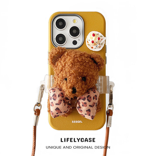 iPhone Lanyard Series | Bear Back Clip Leather Phone Case