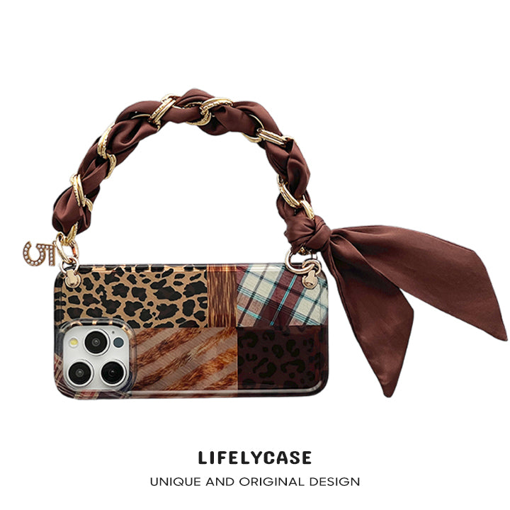 iPhone Lanyard Series | Leopard Print Silk Scarf Bracelet Phone Case