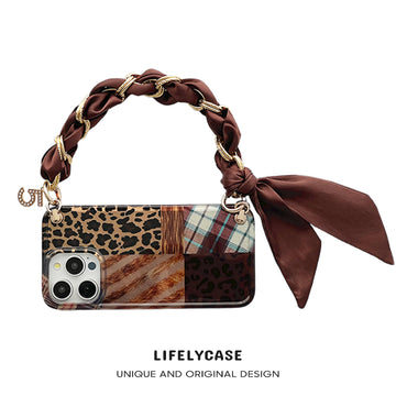iPhone Lanyard Series | Leopard Print Silk Scarf Bracelet Phone Case