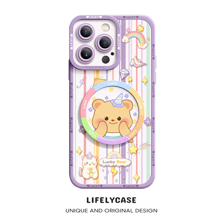 iPhone Mirror Bracket Series |"ButterBear” Cartoon Silicone Liquid Phone Case