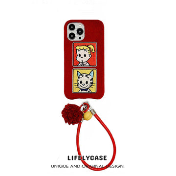 iPhone Lanyard Series | Cartoon Boy and Girl Velvet Phone Case