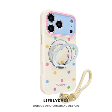 iPhone Lanyard Series | Colorful Polka DotPhone Case with Metal Ring Stand