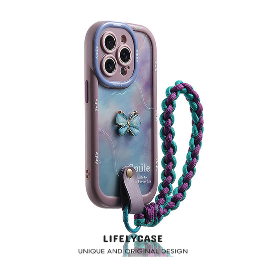 iPhone Lanyard Series | Rhinestone Butterfly Gradient Liquid Silicone Phone Case