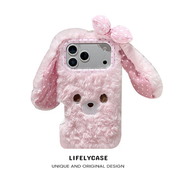 iPhone Series | Pink Lop-eared Rabbit Liquid Silicone Plush Phone Case