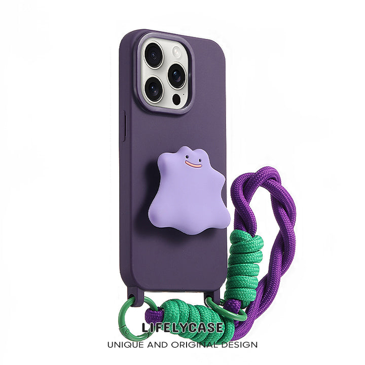 iPhone Lanyard Series | Cartoon Bracket Liquid Silicone Phone Case