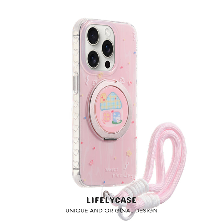 iPhone Lanyard Series | Folding Stand Cartoon Phone Case