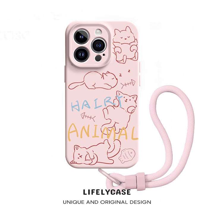 iPhone Lanyard Series | Cute Cat Liquid Silicone MagSafe Phone Case