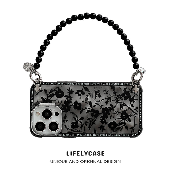 iPhone Lanyard Series | High-End Black Flower Phone Case