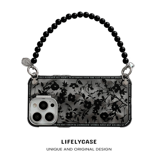 iPhone Lanyard Series | High-End Black Flower Phone Case