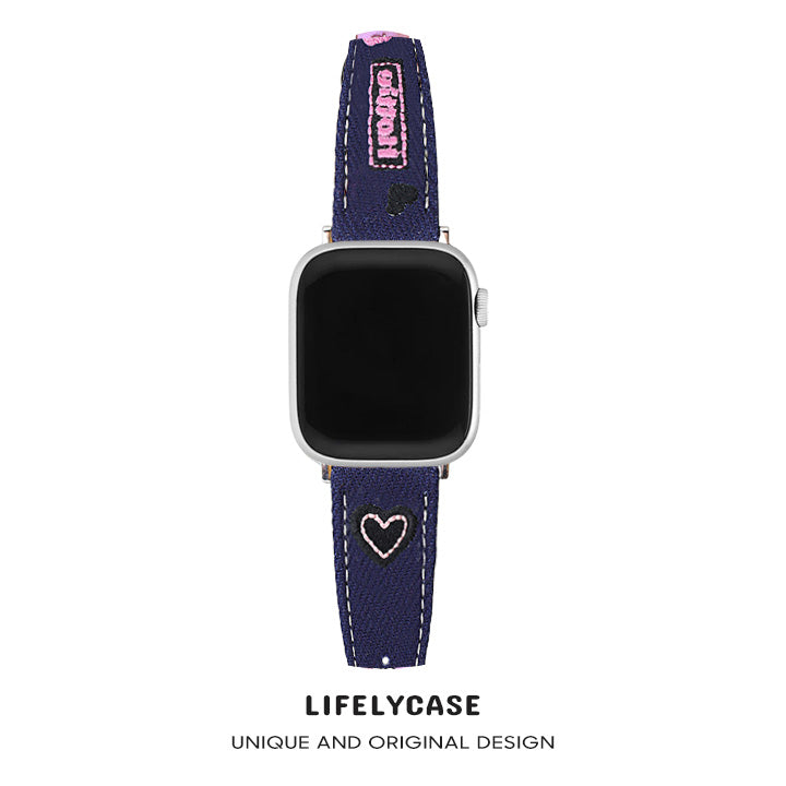 Apple Watch | Heart Embroidered Denim Watch Band