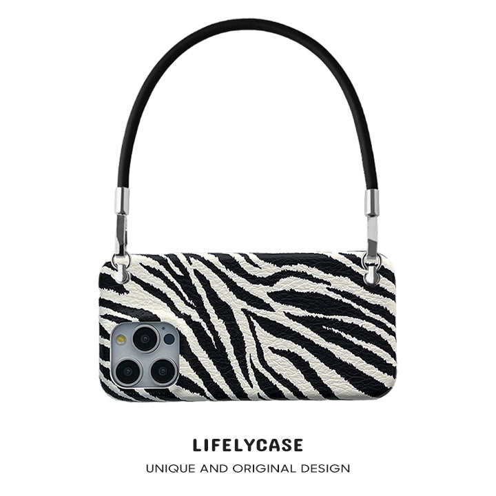 iPhone Lanyard Series | Zebra Print Leather Phone Case