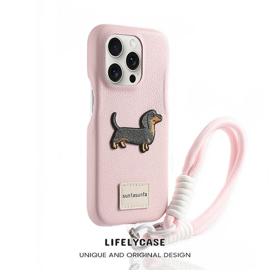 iPhone Lanyard Series | Dachshund Leather Phone Case