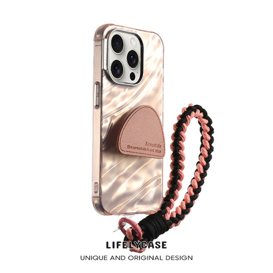 iPhone Lanyard Series | Pink Water Ripple Phone Case with Stand