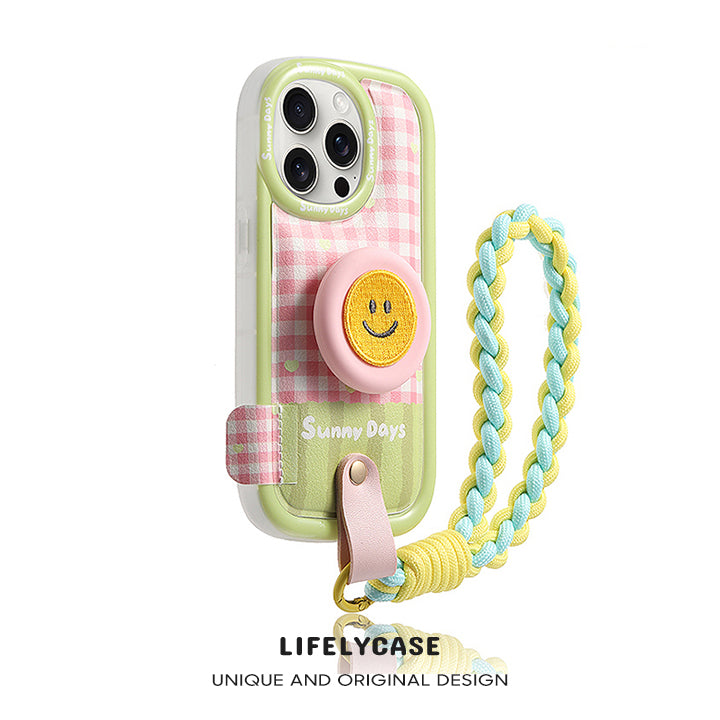 iPhone Lanyard Series | Smiley Face Stand Plaid Design Phone Case