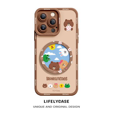 iPhone Mirror Bracket Series |"LINE FRIENDS” Cartoon Silicone Liquid Phone Case