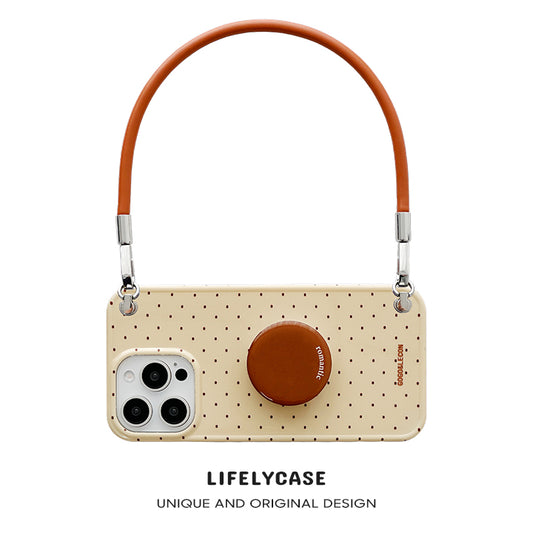 iPhone Lanyard Series | Brown Stand Polka Dot Phone Case