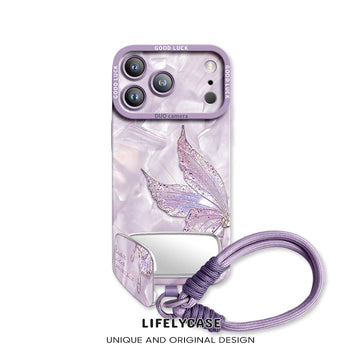 iPhone Lanyard Series | Quicksand Butterfly Mirror Stand Phone Case
