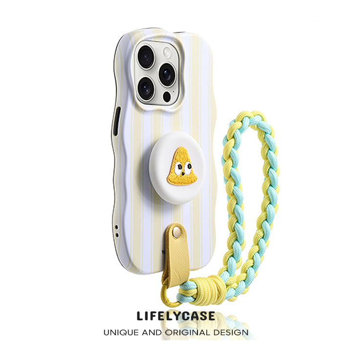 iPhone Lanyard Series | Yellow and White Stripes Stand Phone Case