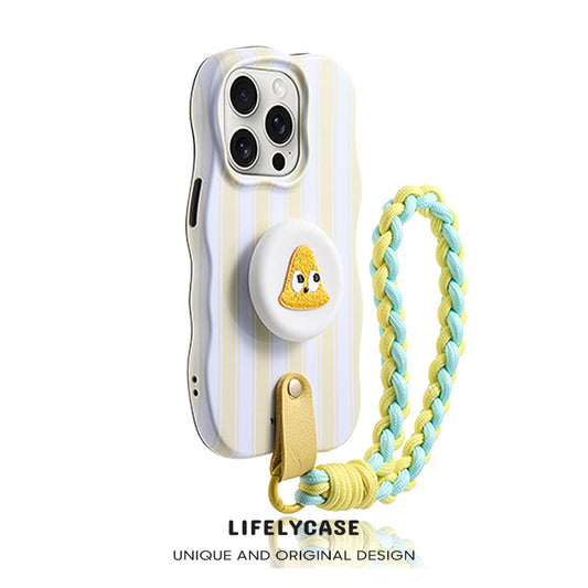 iPhone Lanyard Series | Yellow and White Stripes Stand Phone Case