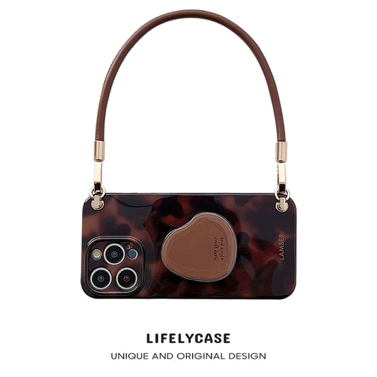 iPhone Lanyard Series | Brown Stand Design Phone Case