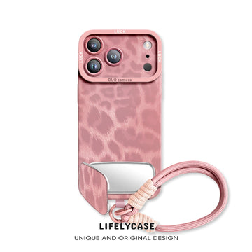 iPhone Lanyard Series | Luxury Leopard Print Mirror Stand Phone Case