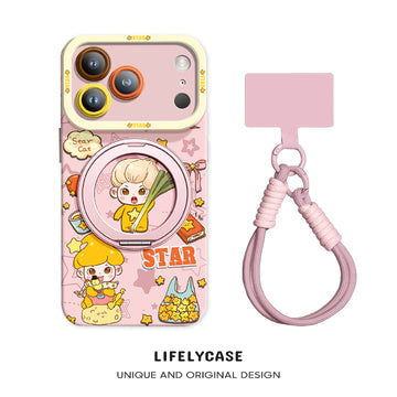 iPhone Lanyard Series | Cartoon Magnetic Rotating Stand Phone Case