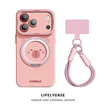 iPhone Lanyard Series | Cartoon Capybara Rotating Stand Phone Case