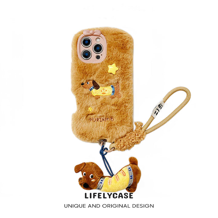 iPhone Lanyard Series | Dachshund Cartoon Plush Phone Case