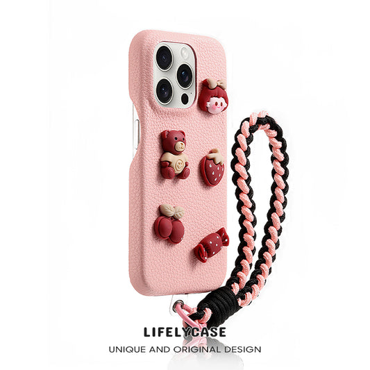 iPhone Lanyard Series | Cartoon Design Leather Phone Case