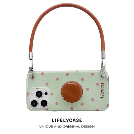 iPhone Lanyard Series | Brown Stand Polka Dot Phone Case