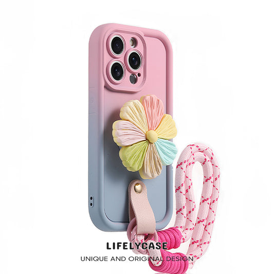 iPhone Lanyard Series | Gradient Design Liquid Silicone Phone Case with Phone Holder