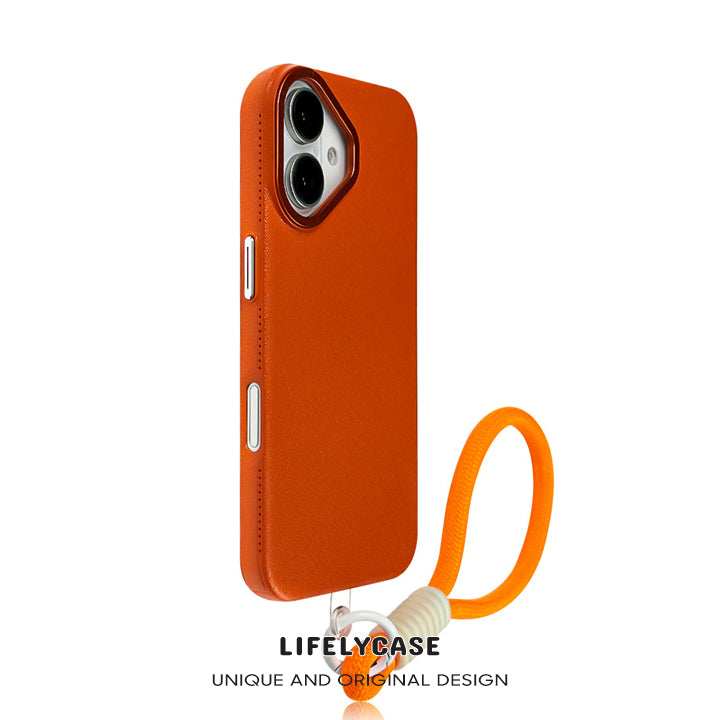 iPhone Lanyard Series | Metal Lens Frame Design Leather Phone Case