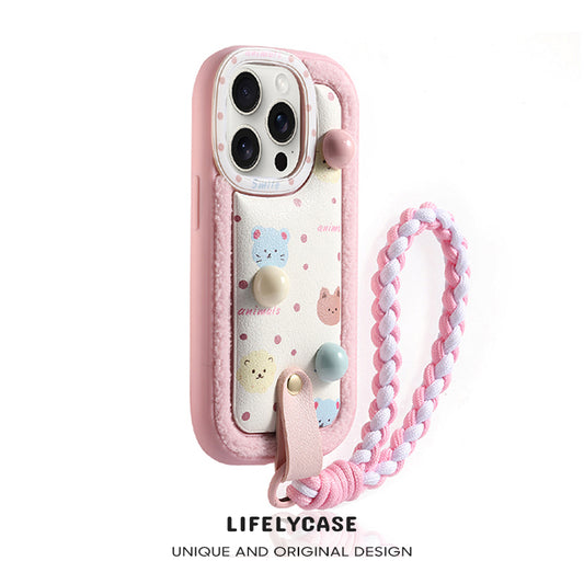 iPhone Lanyard Series | Pink Polka Dot Bear Skin Phone Case