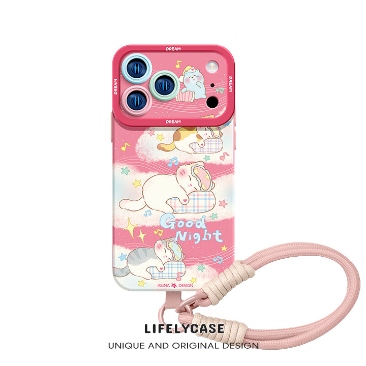 iPhone Lanyard Series | Sleeping Cat Liquid Silicone Phone Case