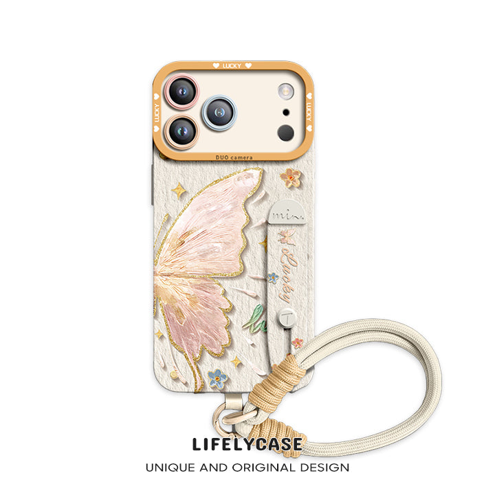 iPhone Wristband Series | "Golden-Edged Butterfly" Liquid Silicone Phone Case