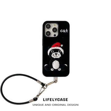 iPhone Lanyard Series | Cat Wearing Santa Hat Phone Case