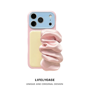 iPhone Series | Color Blocking Satin Scarf Hand Strap Phone Case