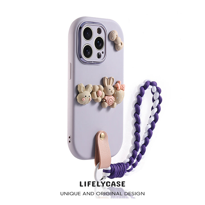 iPhone Lanyard Series | Cute Bunny Design Leather Phone Case