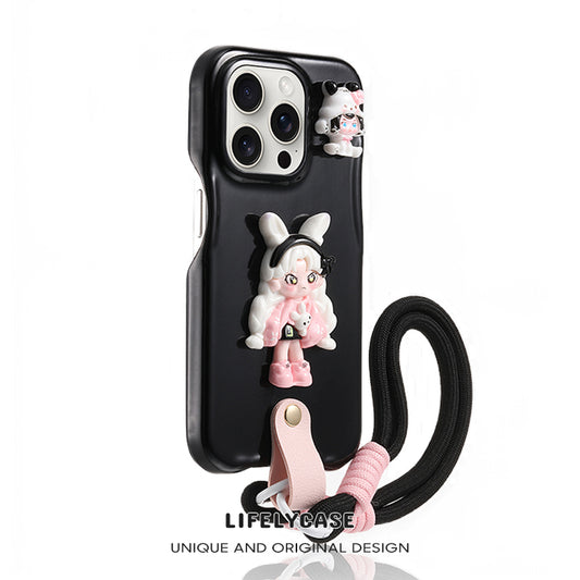 iPhone Lanyard Series | Cartoon Design Leather Phone Case