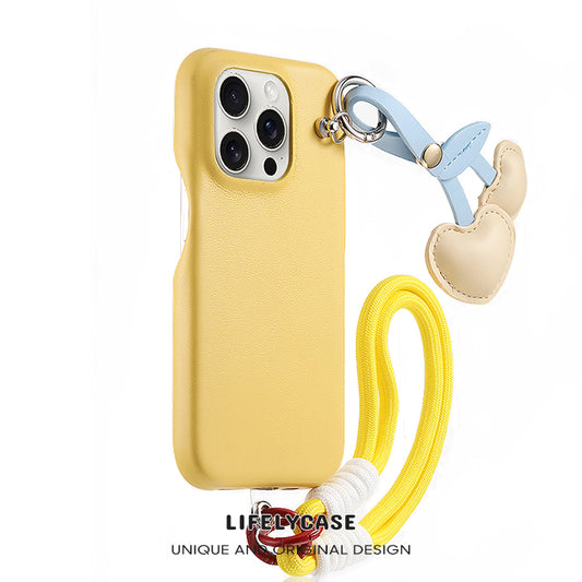 iPhone Lanyard Series |  Bow Pendant Genuine Leather Phone Case